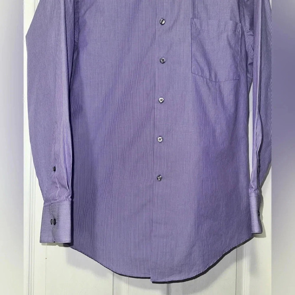 Van Heusen Fitted Button Down Shirt, Purple & White Stripes - Picture 2 of 10
